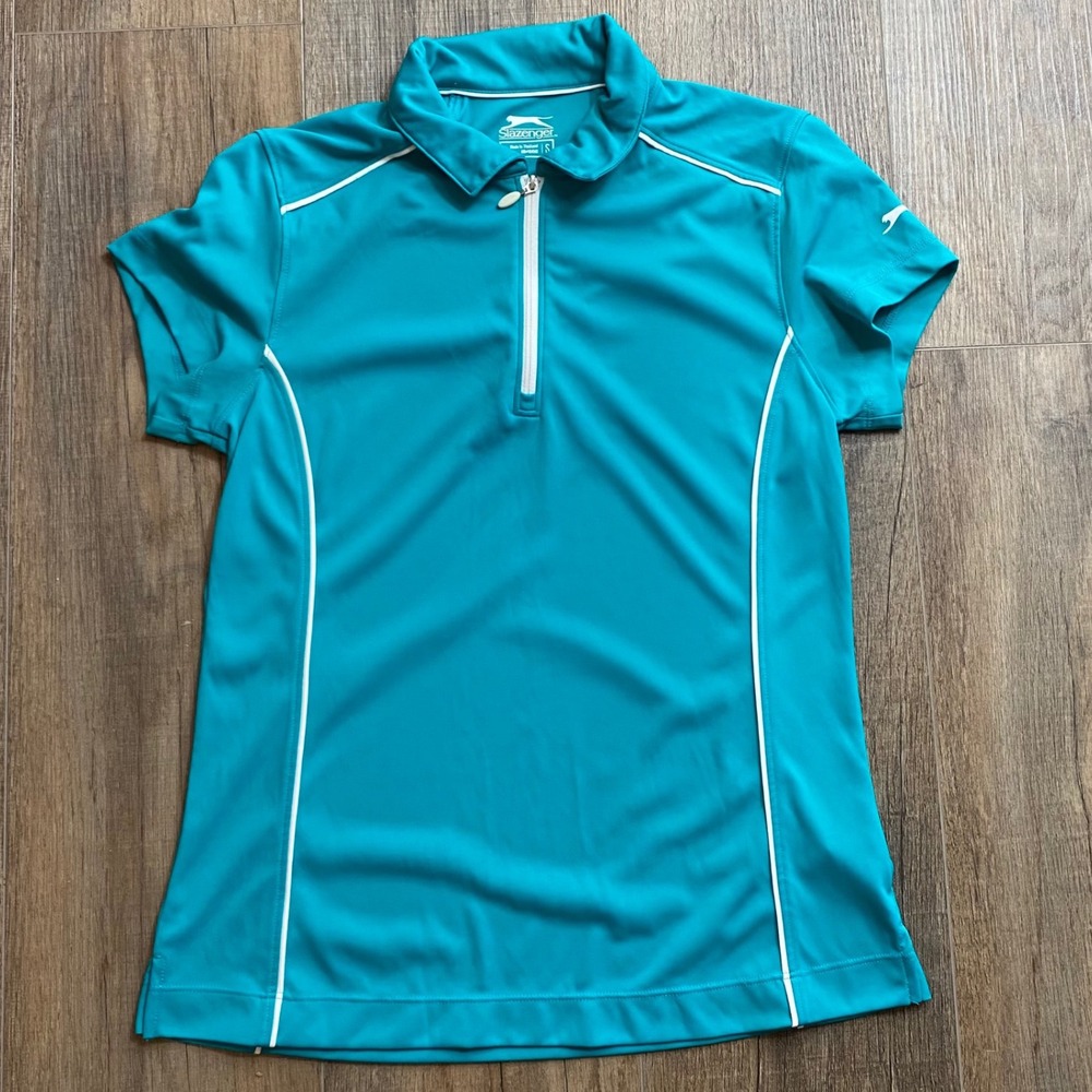 Slazenger Womens Teal Blue Quarter Zip Short Sleeve Golf Polo Shirt Size Small S